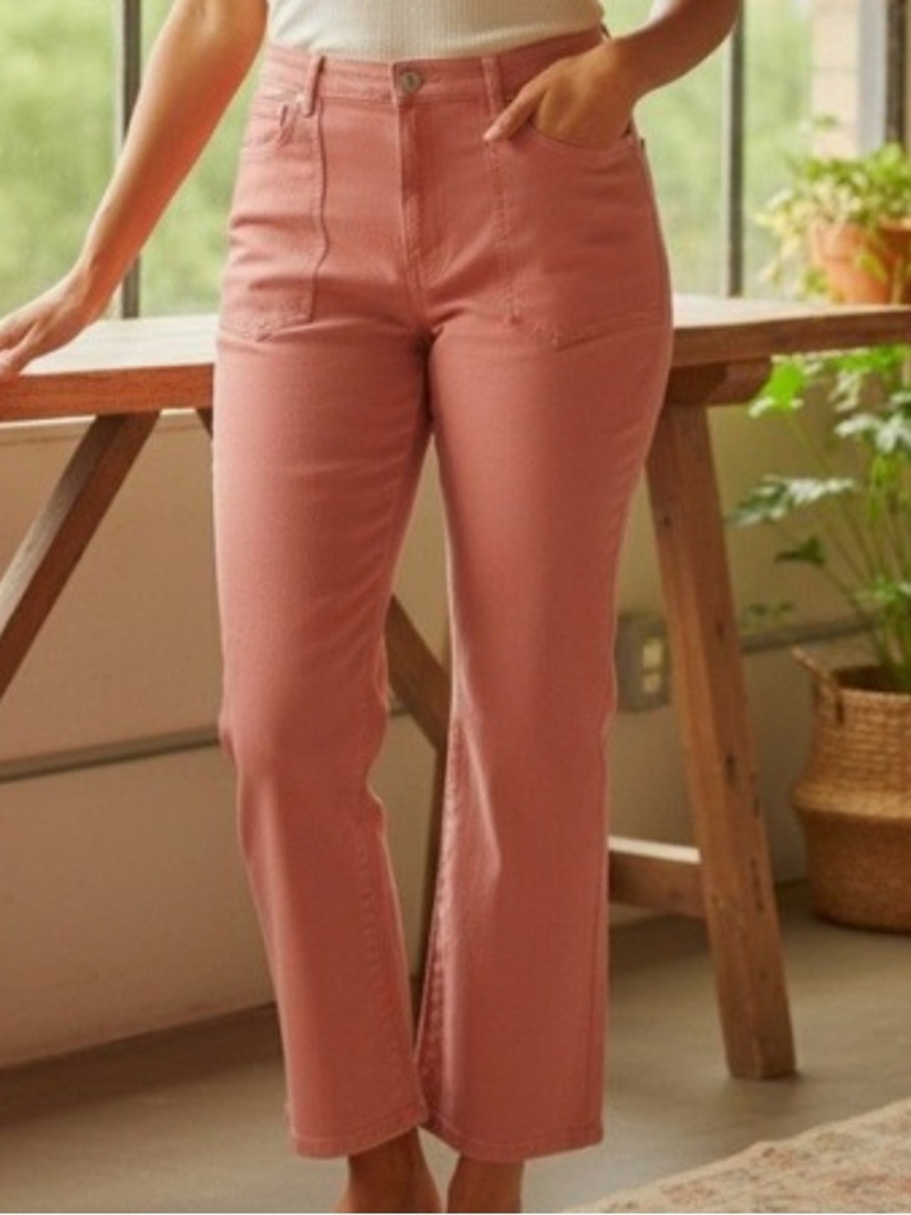 Joie Coral-Peach High-Rise Jeans